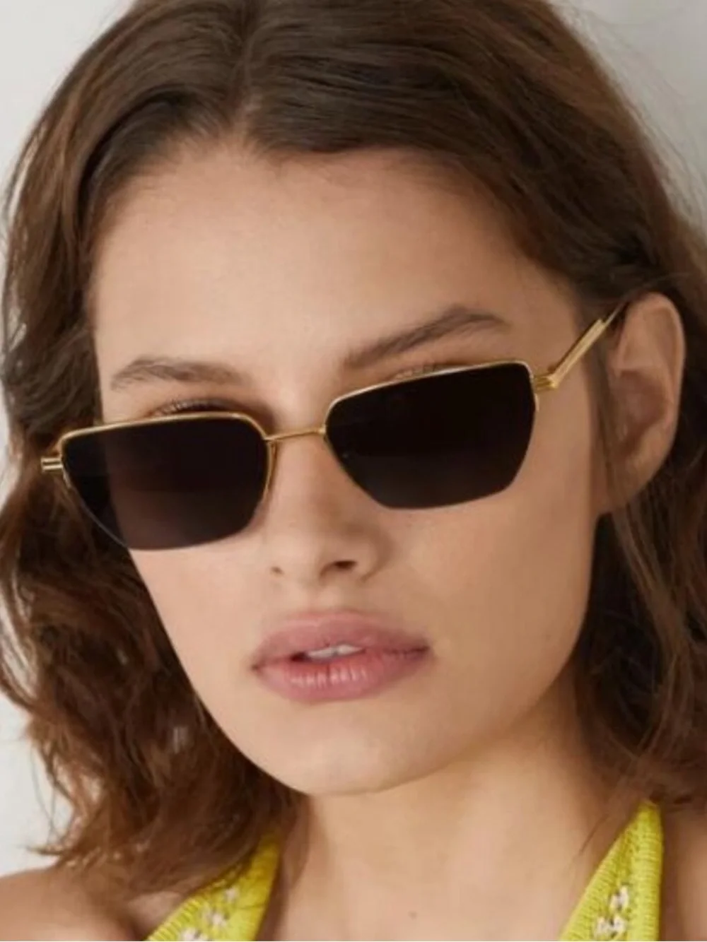 Bottega Veneta Gold Frame Sunglasses with Dark Brown Lenses